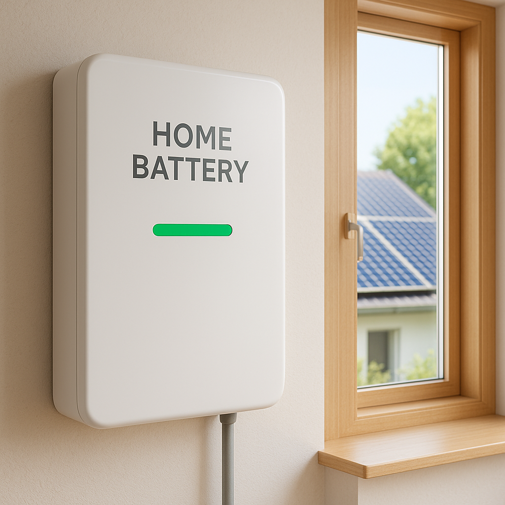 Illustratie van een slimme thuisbatterij in een duurzaam huishouden