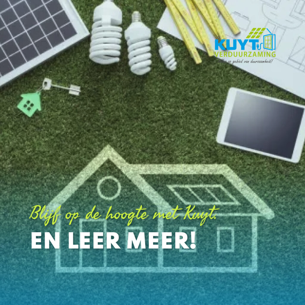 Een afbeeldign over meerdere aspecten van verduurzamen, waardoor mensen een beeld krijgen bij wat Kuyt Verduurzaming doet.