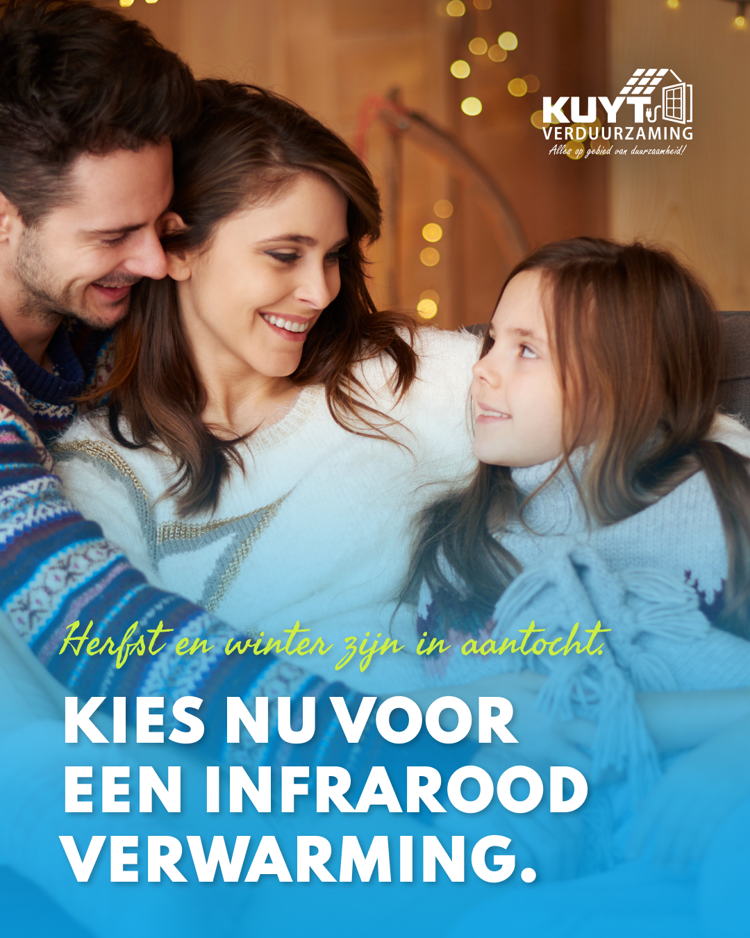 Een foto van een gezin dat aansluit op infrarood verwarmingspaneel